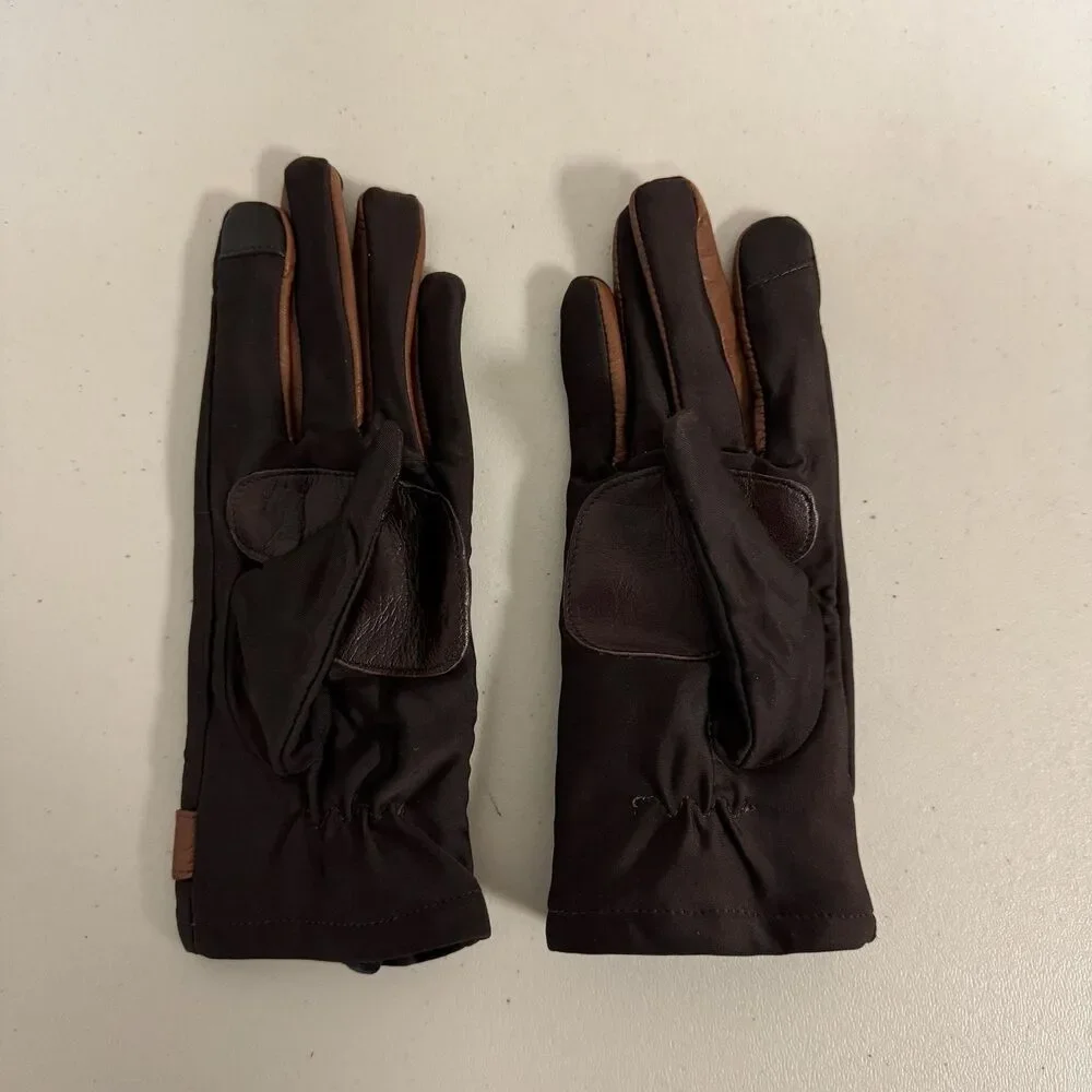 Sheepskin Brown Gloves Women's L Echo Touch Screen Two Tone Driving Winter Warm